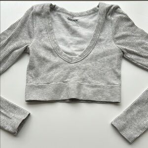 Garage Gray Ribbed Fitted Crop Blouse